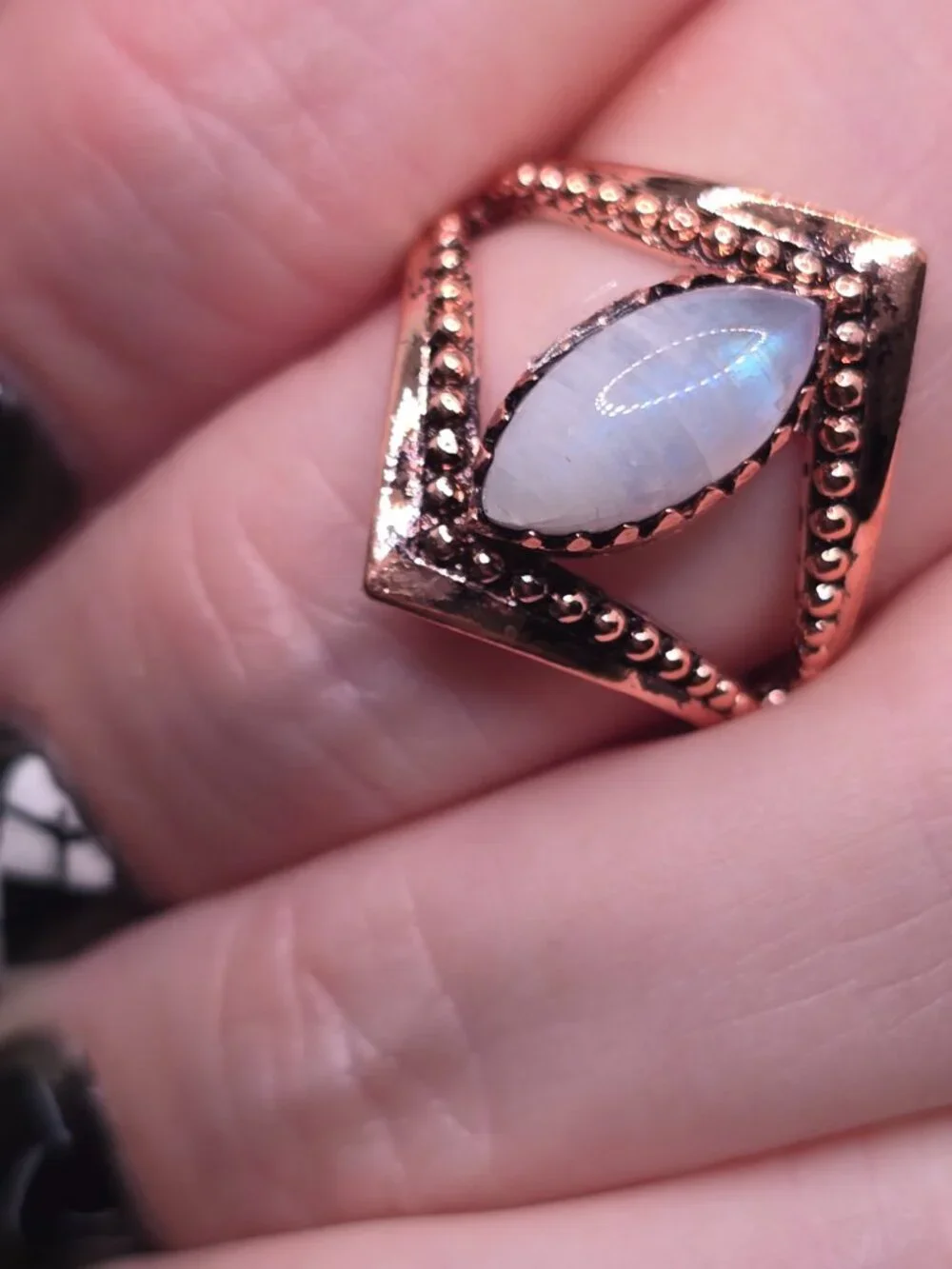 Moonstone Copper Marquise Ring Size 7 Blue Flash Gemstone Jewelry